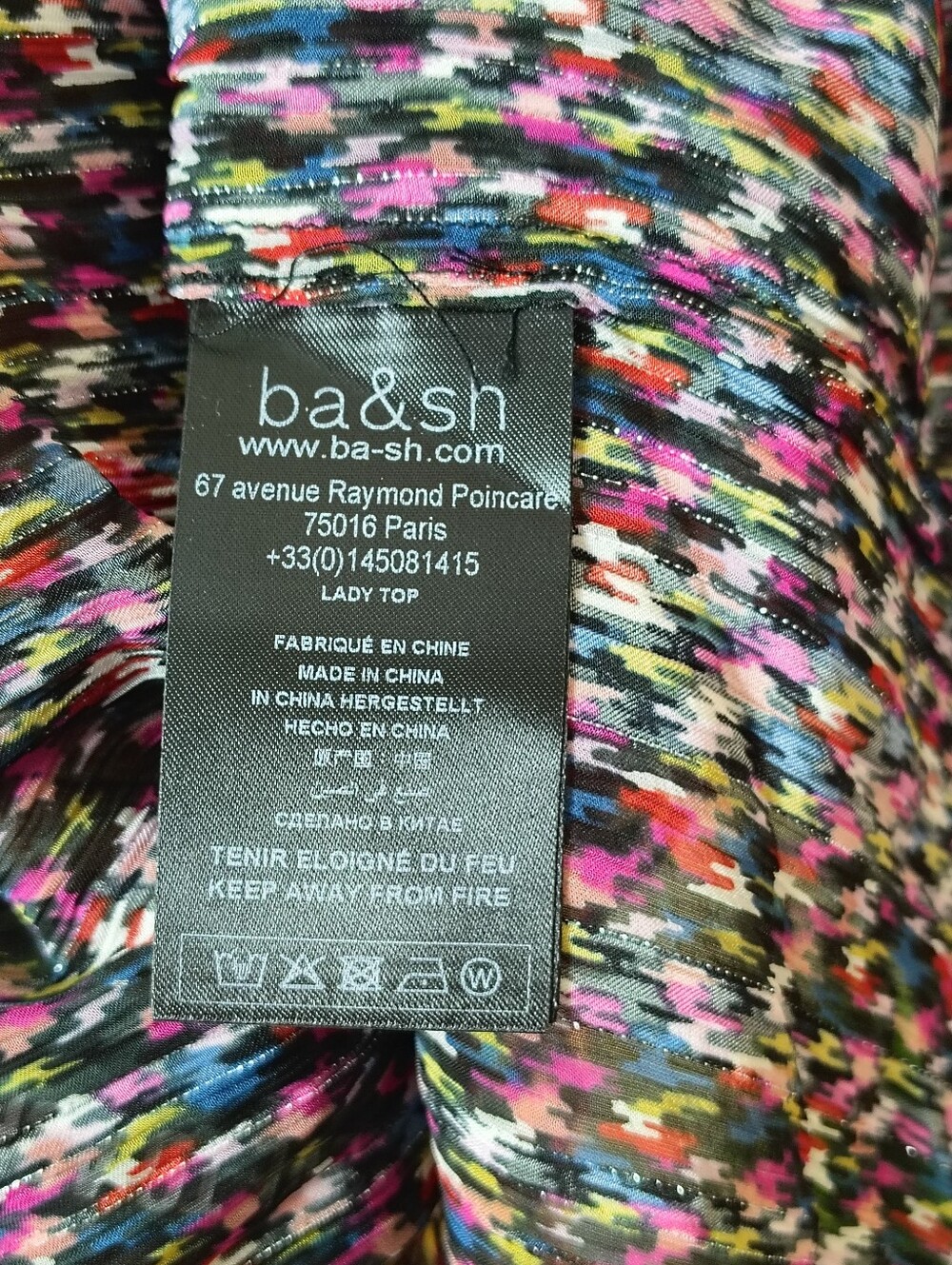 ba&sh Dalas Metallic Silk Blend Peasant Blouse Black Pleated Size S NWT - Picture 7 of 9